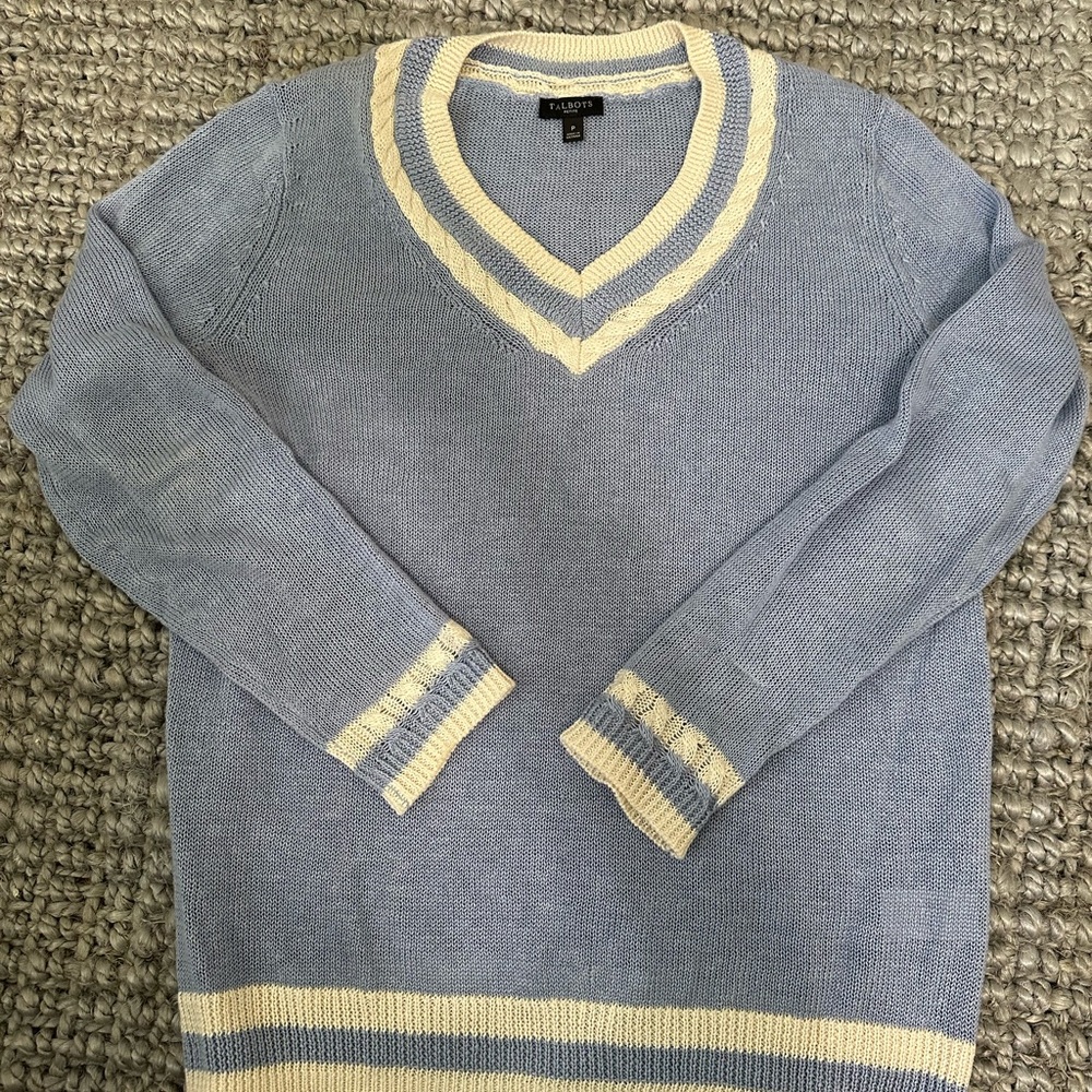 Talbots Blue and Cream V-Neck Sweater